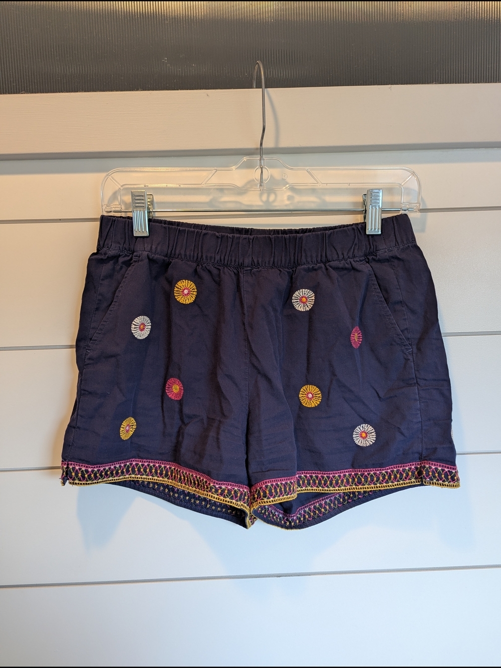 Madewell Embroidered cotton Shorts Elastic Waist Midnight Blue Boho Size XS - Picture 2 of 11